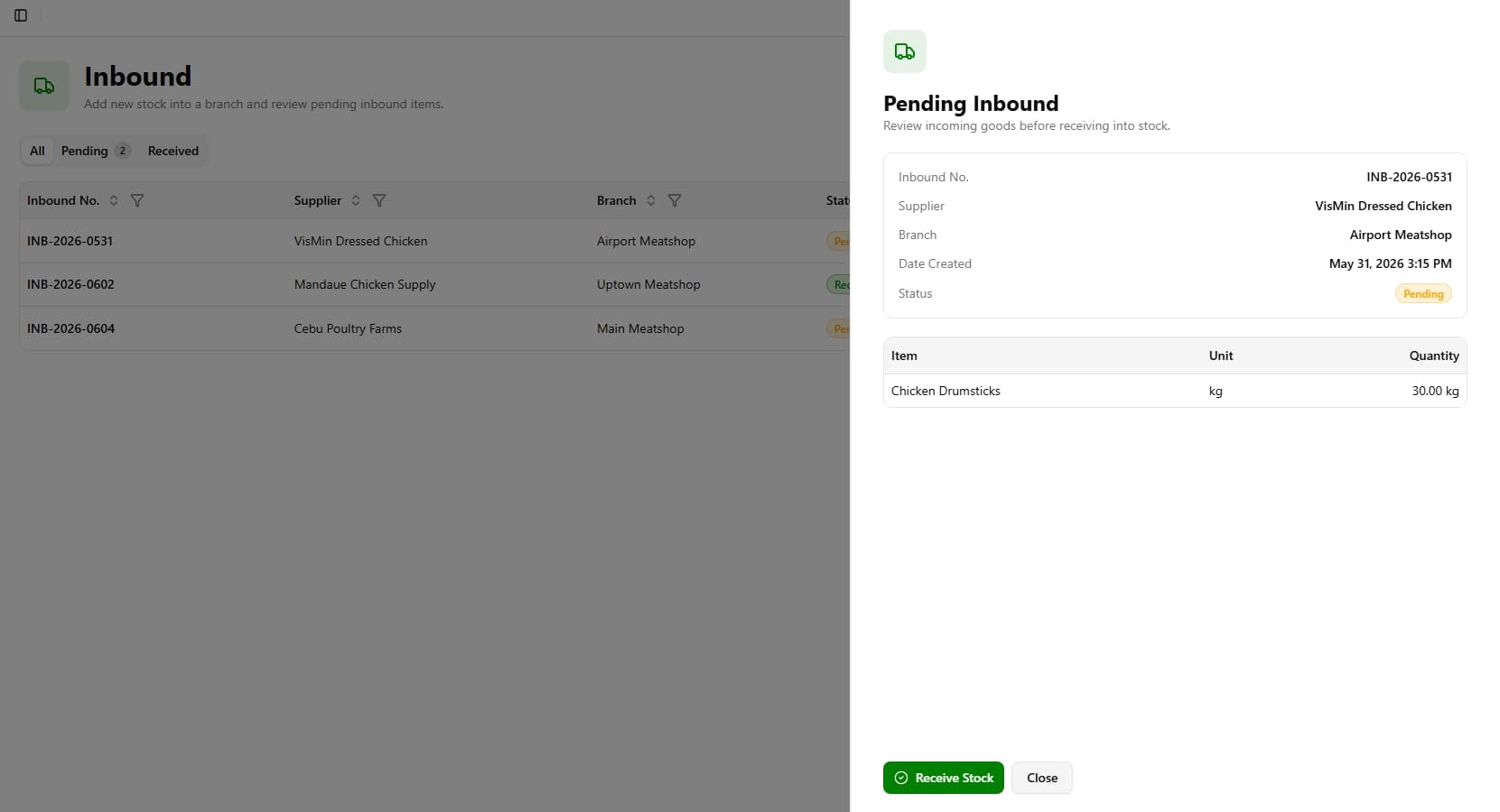 Inbound & Stock-In module preview